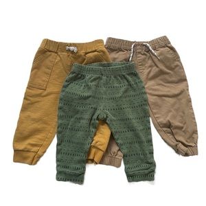 Earth Tone. Bundle of 3 Baby Pants. Various Brands: Free Planet, Carters, Pekkle